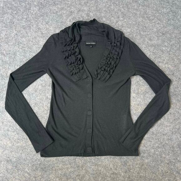 Emporio Armani Women’s Black Ruffle Neck Button Up Cardigan Size EU 42/US Med - Picture 1 of 10